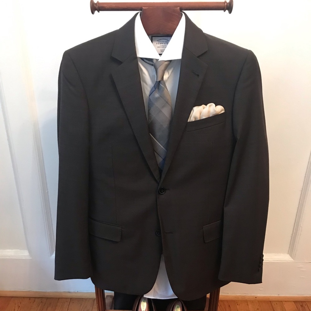 Brown, 100% Wool, 38R, Slim fit, Louis Suit